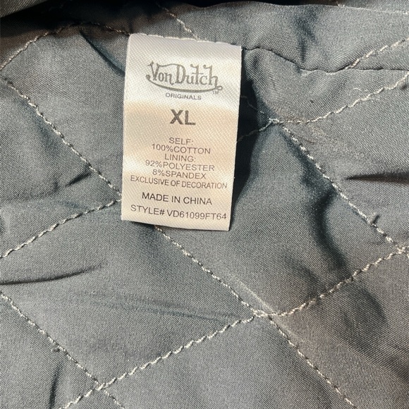 Von Dutch Originals Quilted Work Jacket XL Gray NWT Back Logo - Picture 5 of 8